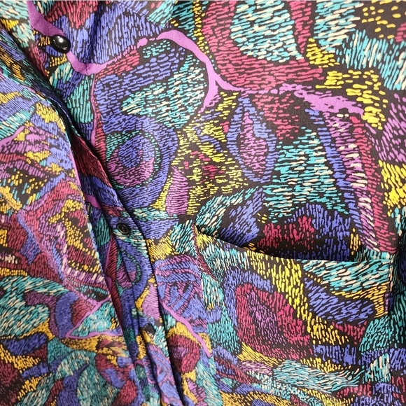 Worthington Vintage 80s Abstract Blouse Womens 18W Button Down Shoulder Pads - Picture 3 of 11